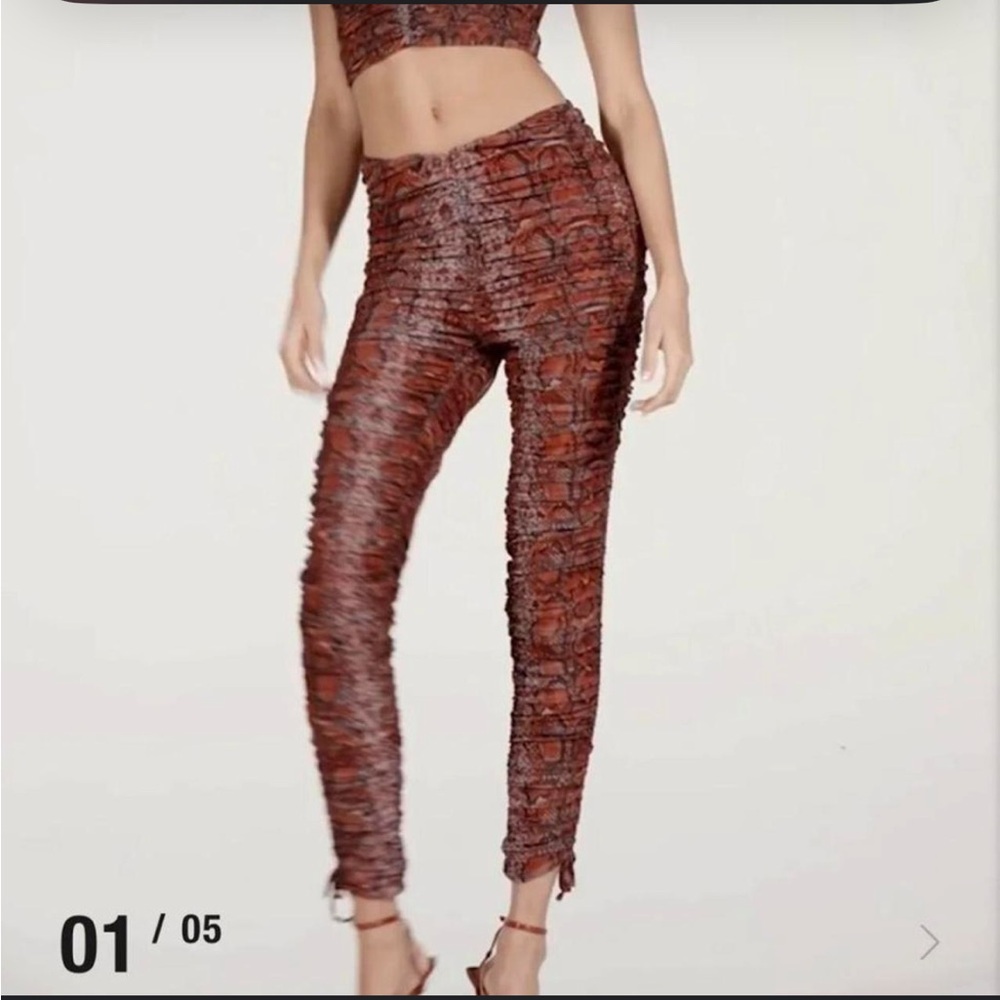 I.Am.Gia pants -ruched Snakeskin Print Pants in brown/rust